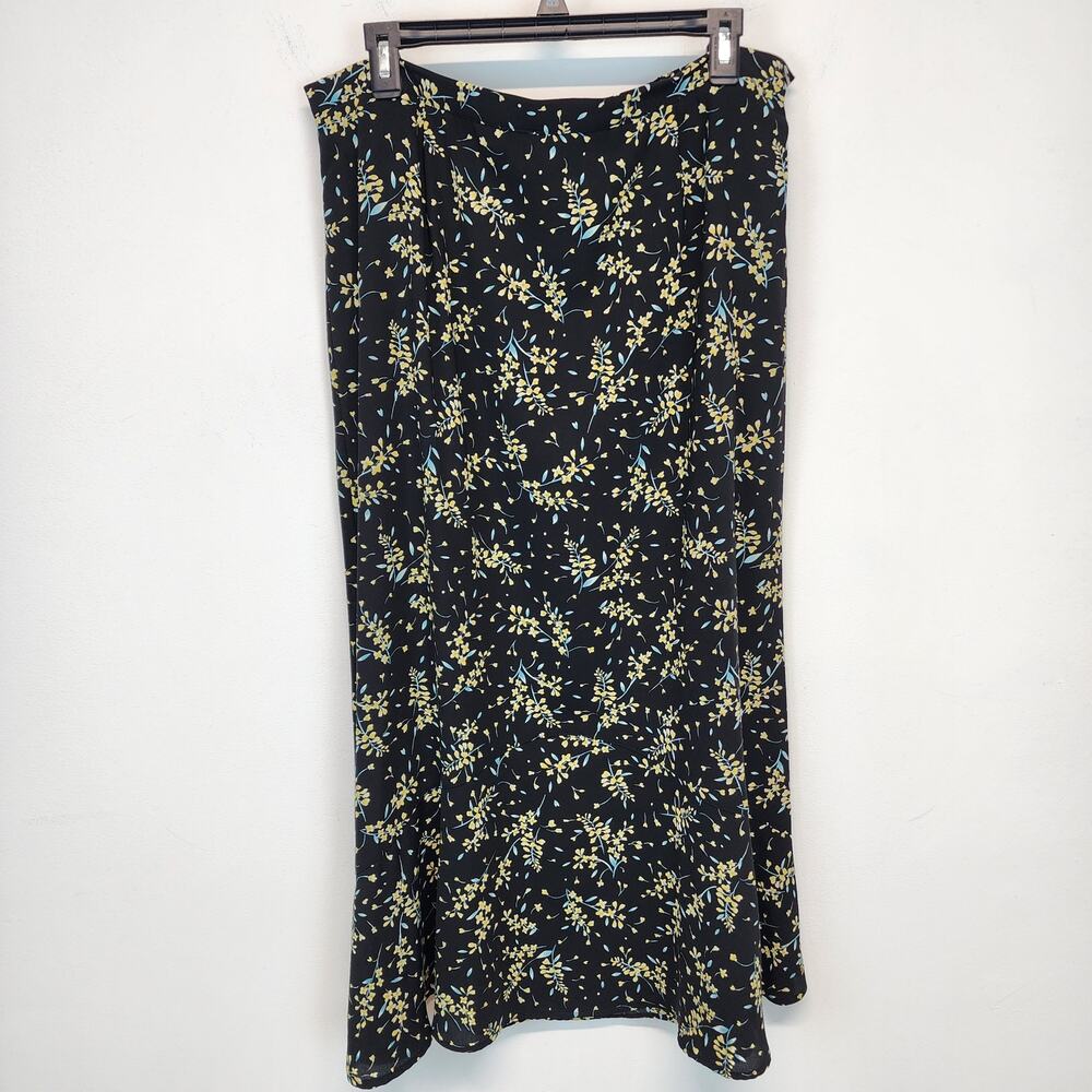 Vintage Dark Floral Maxi Skirt Size 18 Black Yellow Cottage Fairy 90s Sag Harbor